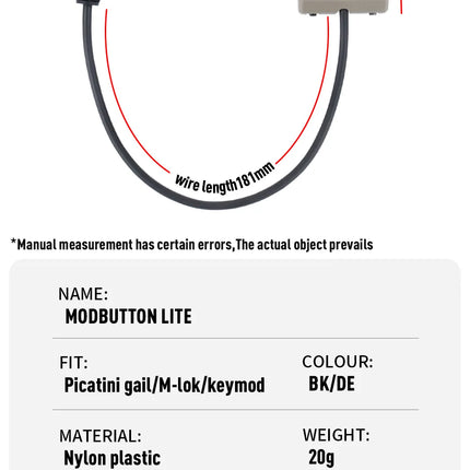 Tactical ModButton Remote Pressure Switch For SF M300 M600 Flashlight PEQ15 NGAL OGL Dual Function Tail ModButton crane plug