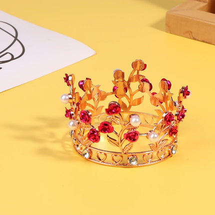 Luxury Flower Crown Small Tiaras For Doll Diadem Girls Birthday Bridal Wedding Hair Jewelry Prom Crown Cake Topper Ornaments