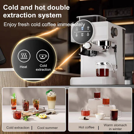 Semi-Automatic Italian Coffee Machine Commercial Grade 15Bar Pressure, Built-in Taper Grinder, Cold And Hot Double Extraction