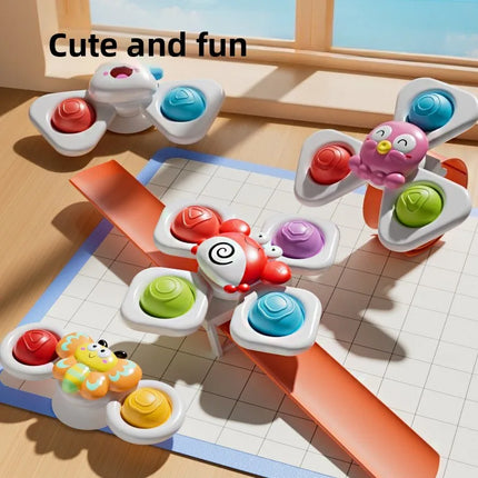 3PC Set Suction Cup Spinning Cartoon Animal Spinner Toys For Kids Window High Chair Tray Bath Table Travel for Children Gift