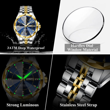 POEDAGAR Luxury Man Clock Business Waterproof Luminous Date Week Watches For Men Quartz Stainless Steel Fashion Men's Wristwatch