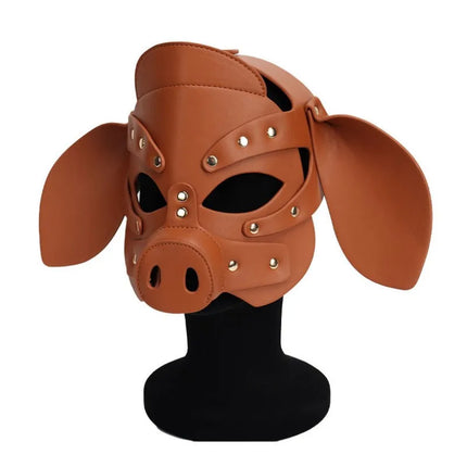 Slave Roleplay Erotic Costumes of Leather Pig Head Hood Mask for Men Gay Bdsm Bondage Pet Play Headgear Sex Toy Exotic Accessory