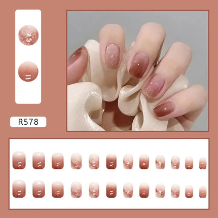 Cool Ash 24 Pcs Press on Nails Pink Nail polish Glossy Artificial Finger Manicure Reusable False Nails for Women