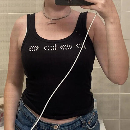 Vintage Sleeveless Tank Top Letters Summer Print Personality Crop top Sleeveless Slim Streetwear Punk Y2K Baby Tee Short Sleeve