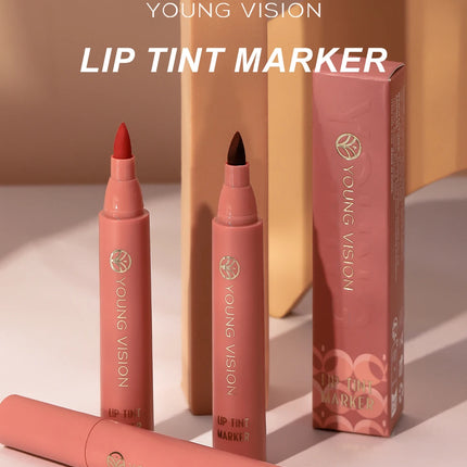 Lip Tint Pen, 6 Colors Available, Matte Water Lipstick, Non-Stick Cup, Long-Lasting, Smooth Lip Liner and Lip Stain Combo