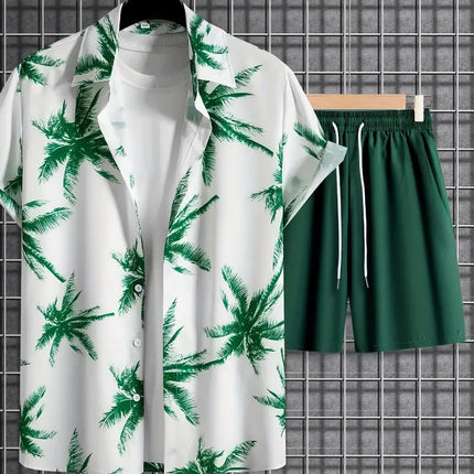 2025 Simple All-in-one Men's Shirt Set Coconut Tree Print 3D Printed Shirt And Shorts Set Summer Casual Vacation Hawaiian Shirt