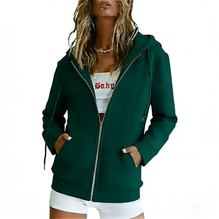Spring Autumn Fashion loose zipper Hoodies Women cardigan coat Daily Long Sleeve tops Versatile Casual Hoodies Women Sweatshirt