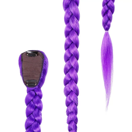 Violet Hair Extensions 60cm Synthetic Fiber Wigs Accessories Long Purple Braid Easy Clip in Ponytail for Halloween Costume