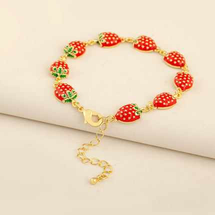 Nidin Fashion Sweet Strawberry/Mushroom/Cherry Drip Oil Delicate Bracelets For Women Girl Elegant Aesthetic Jewelry Accessories