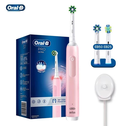 Oral B Pro 4 Ultra Electric Toothbrush 3D Acoustic Wave Intelligent Tooth Brush 2 Min Timer 30s Reminder 4 Modes 3 Brush Heads