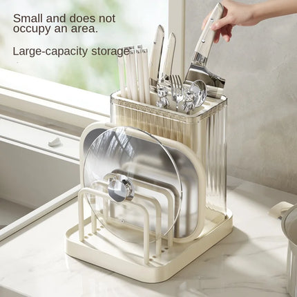 1 Set of Multifunctional Integrated Kitchen Adjustable Plastic Knife Holder, Cutting Board Storage Rack, Pot Lid Holder, Chopsti