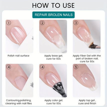 15g Quick-Build Fiberglass Gel for Damaged for nails, Transparent Fiber Rubber Base Gel Polish for Strengthening And Building