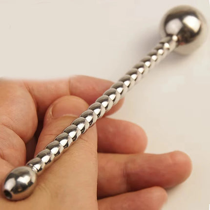 Stainless Steel Ribbed Urethral Sounding Dilator Beads, Metal Penis Plug with Cum Thru Hole,Hollow Urethra Catheter