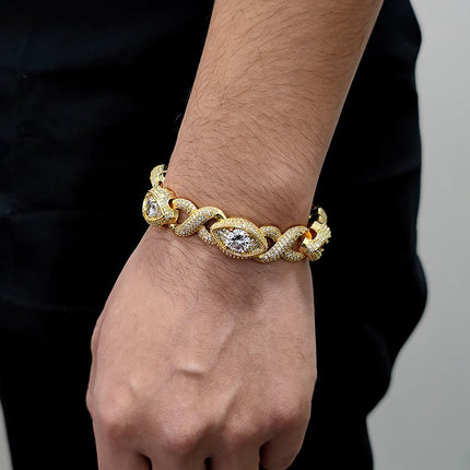 Hip Hop Jewelry 15MM Gold Filled Diamond Infinity Link Bracelet Necklace Set Iced Out CZ Eyes Infinity Cuban Necklace