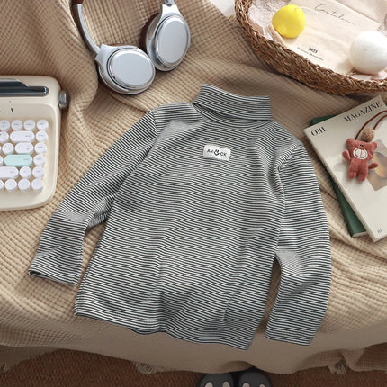 Kids Warm Top Autumn Winter Baby Boys Girls Striped High Collar Sweatshirt Children Leisure Bottoming Shirt