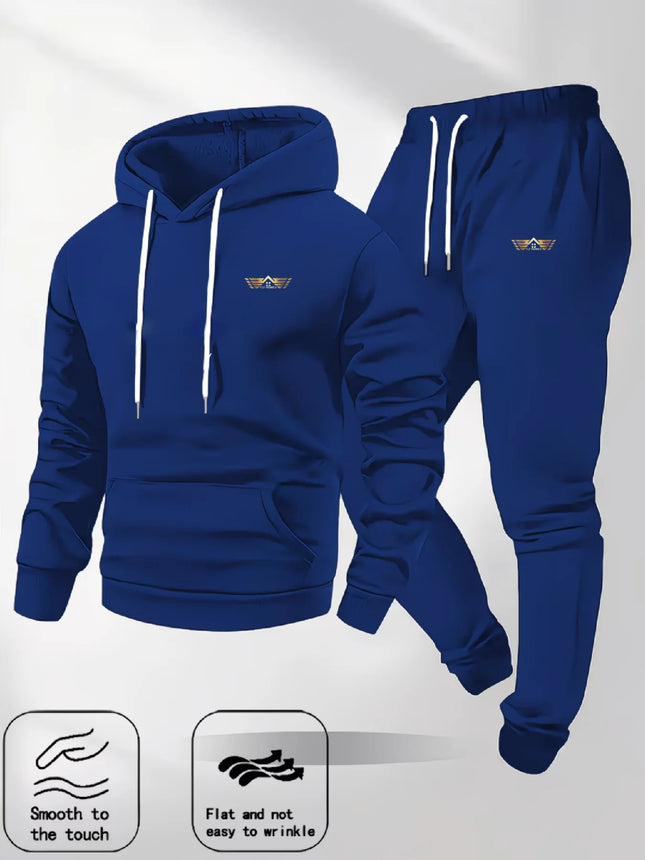 Men's Comfortable Fleece Lined Hoodie Sweatshirt Set Casual Streetwear Autumn Winter Trendy Clothing Hooded Sweatshirt Set Men's