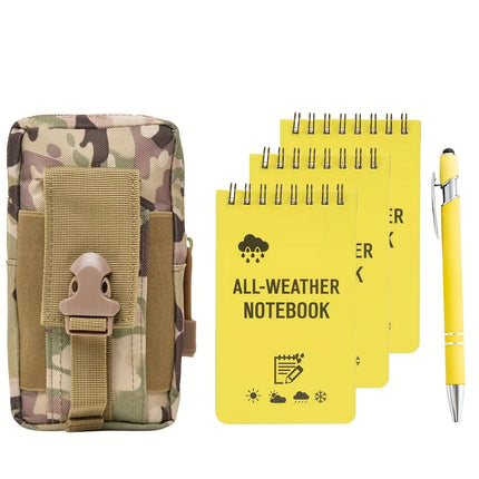 5pcs Waterproof Notebook and Pen Set with Pocket Tactical Notebooks,  1 Metal Pen and a Fabric Case for Outdoor Activities