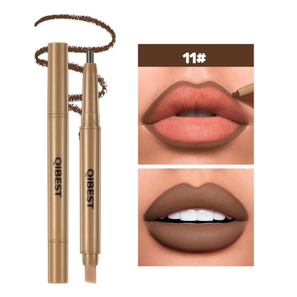 With Silicone Brush Lip Liner Pen Double-head Automatic Silky Soft Coffee Brown Smudging Full Lip Shape Outline Contour Makeup