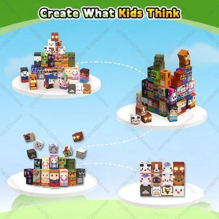 Magnetic Building Blocks Mine World Character People Animal Brick Cubes STEM Educational Family Toy Gift for Boys Girls Children