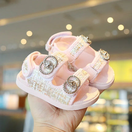 2025 Korean Style Sweet Style Sandals Summer Solid Color Girls Baby Sandals Open Toe Small PU Slipper Shoes Size 21-35