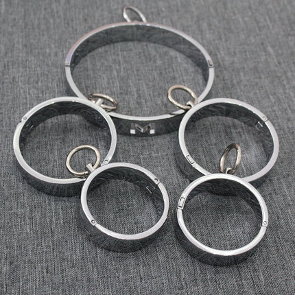 Metal Steel Bondage Handcuffs Ankle Cuffs Neck Collar Slave BDSM Restraint Adult Lock Sex Toys for Couples Sex Set Women Men