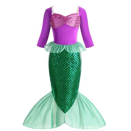 Halloween Christmas Holiday Birthday Party Mermaid Princess Same Style Girl Ariel Cosplay Long Sleeve Mermaid Dress Accessory