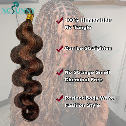 Color 4 30 Bulk Human Hair For Boho Braids Knotless Body Wave Bulk Human Hair For Braiding Invisable Knots Double Drawn