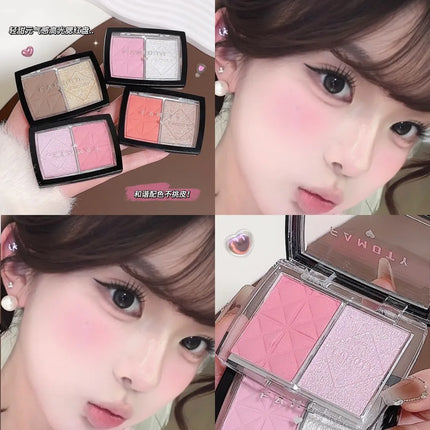 FAMOTY dual-color blush, Highlighter and contouring All-in-one plate, Shadow Brightening blush plate, multiple uses in one plate