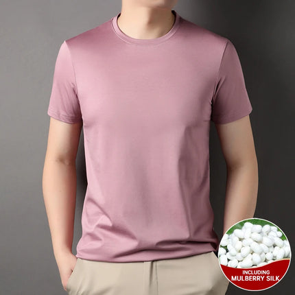 Top Grade 1.7% Mulberry Silk New Brand Tops Round Neck t Shirts For Men 2025 Summer Short Sleeve Casual Fashion Mens Clothing