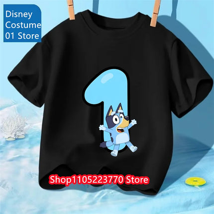Kids Bluey Printed T-Shirt Autumn Winter Cartoon Short Sleeve Playwear Tee Comfortable Top for Boys Girls