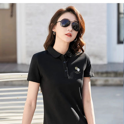 Korean version pure cotton lapel short sleeved women's T-shirt summer new high-end polo shirt embroidered casual plus size top