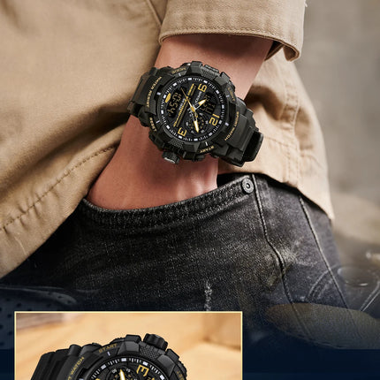 SANDA 6130 Dual Display Men Watches Waterproof Sport Watch Military Man Alarm Stopwatch Quartz Wristwatch Men LED Digital Clock