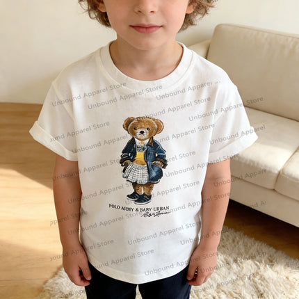 Children T-shirt With Added Sugar Summer New Product for Boys Girls Cartoon Teddy Bear Short Sleeved T Baby Cute Pattern