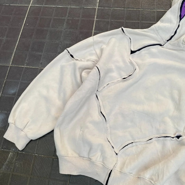 Light Color Splicing Vintage Aesthetic Casual Hooded Pullovers Men and Women  Versatile Classic Jackets Harajuku Long Sleeved