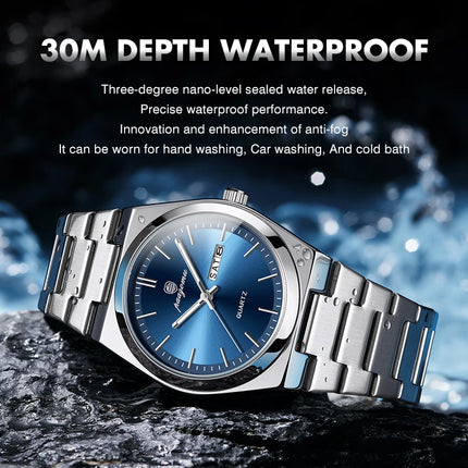 PAAZOMU Luxury Quartz Men's Wristwatch Sport Men Watches Waterproof Luminous Date Week Stainless Steel Men's Watch Male Reloj+box