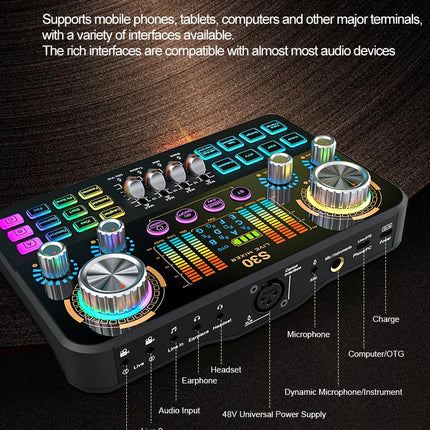 FUHAM S30 audio mixer, live sound card with DJ mixing effects and voice-changing features, music recording equipment sound card