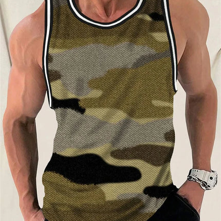 3D Camouflage Printed Men's Tank Top Outdoor Running And Sports Men's Loose Sleeveless T-shirt Summer Daily Casual Men's T-shirt