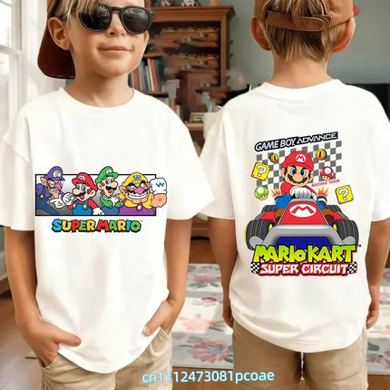 New Super Mario and Luigi Anime Children's Cotton Short-sleeved T-shirt, Cartoon Game Trendy Top for Boys' Casual Short Sleeves.