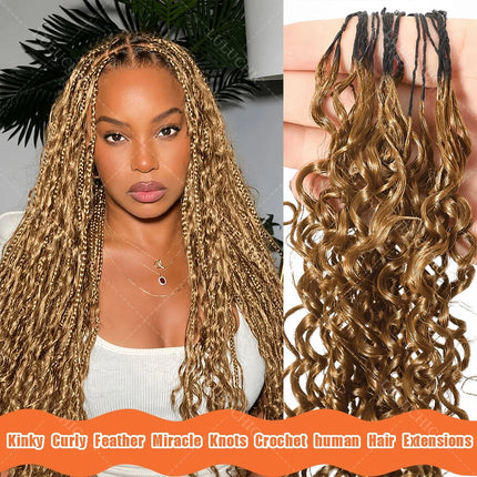 #27 Blonde Small Spirals Curly Miracle Knot Crochet Human Hair For Braid PreSeparated Pixie Curl Feather Crochet Hair Extensions