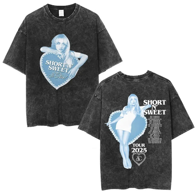Sabrina Carpenter Graphic T-shirt Merch Vintage Washed T-shirt Men Women Clothing Cotton Casual Oversized Short Sleeve T Shirt