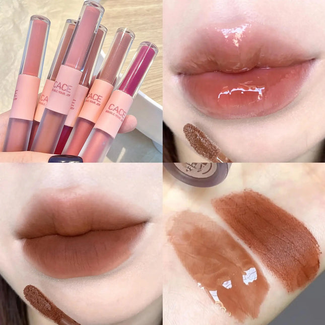 Double Head Lip Gloss Matte Velvet Sexy Red Tint Liquid Lipstick Waterproof Lipgloss Lasting Lip Glaze Korean Makeup Cosmetics