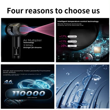 Professional negative ion hair dryer household high-speed bladeless constant temperature hair dryer quick-drying curling nozzle