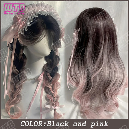 WTB Pink Highlighted Synthetic Lolita Wig for Women Long Straight with Bangs Suitable for Everyday Wear Holidays and Cosplay