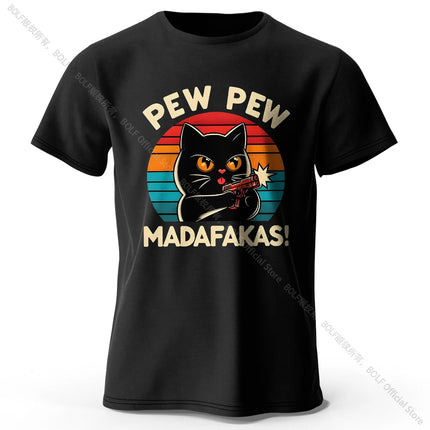 Cute Hand-Drawn Cat Doodle Print 100% Cotton T-Shirt, Ultra Soft Round Neck Short Sleeve Tee for Men & Women
