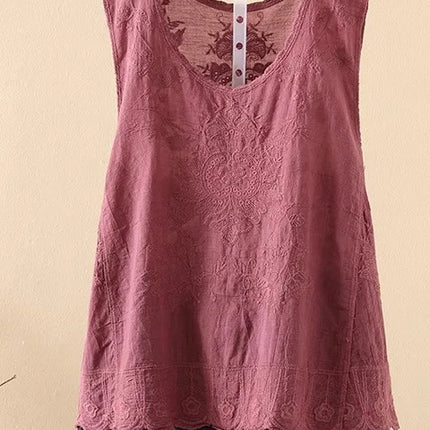 Ele Embroidered Loose Women's Tank Top Trendy Design Summer New Sle Cotton Comfortable Fit Overhead Casual Wear