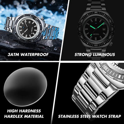 PAAZOMU Luxury Business Men Watch Date Week Waterproof Luminous Man Wristwatch Sport Stainless Steel Quartz Men's Watches Reloj