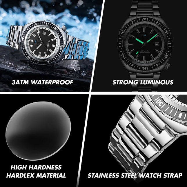 PAAZOMU Luxury Business Men Watch Date Week Waterproof Luminous Man Wristwatch Sport Stainless Steel Quartz Men's Watches Reloj