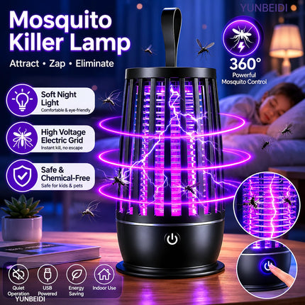 2 in 1 Mosquito Killer Lamp UV Light Insect Trap USB Rechargeable Quiet Night Light Bug Zapper for Home Bedroom Camping Outdoor