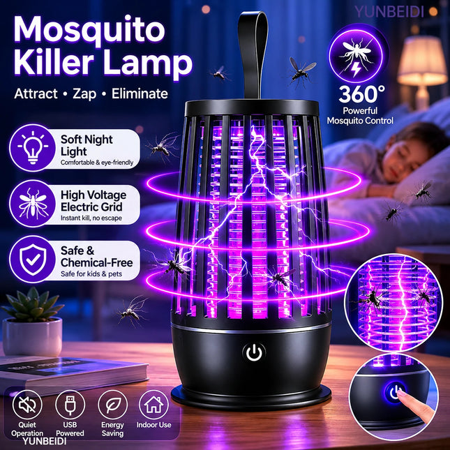 2 in 1 Mosquito Killer Lamp UV Light Insect Trap USB Rechargeable Quiet Night Light Bug Zapper for Home Bedroom Camping Outdoor
