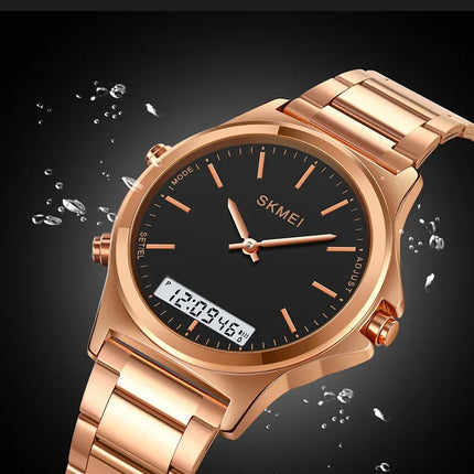 SKMEI 2120 Digital Quartz Watch for Men Waterproof Sport Dual Display Stainless Steel Mens Wristwatches Alarm Clock Reloj Hombre